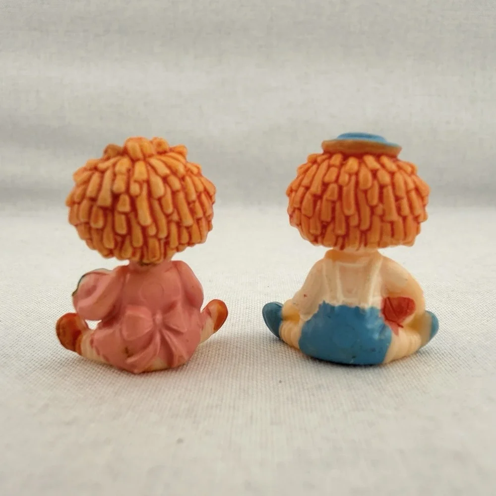 Vintage Miniatures Dollhouse Tiny‎ Raggedy Ann & Andy Plastic Dolls Set Decor